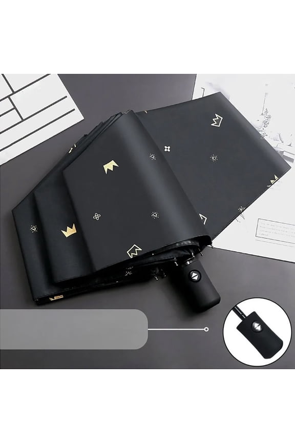 Folding Automatic Umbrella - Auto Open Close With Crown Pattern, Uv Protection, Sun Rain Dual Use - For Women, Men, Students