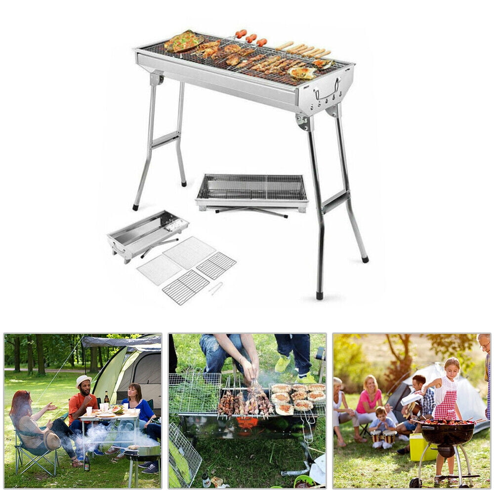 Folding BBQ Grill Barbecue Charcoal rack Shish Kebab stainless steel ...