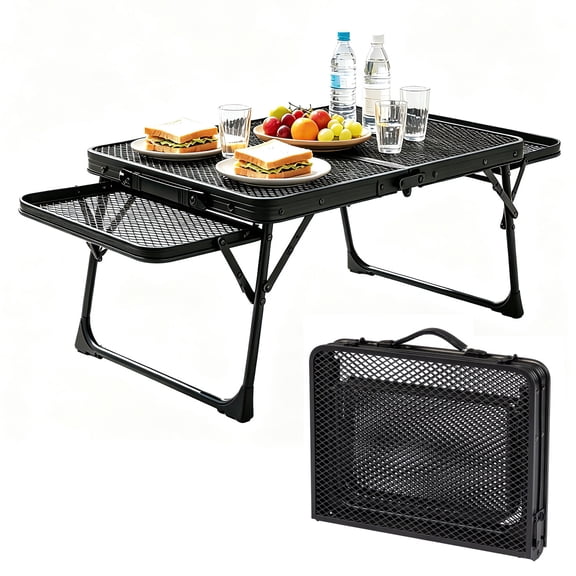 Folding BBQ Grill Table 35.4 Inch, Adjustable Height Outdoor Metal Cooking Table with 2 Side Tables, Lightweight Portable Design for Camping, Picnic, Backyard Barbecue  Black