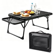 Folding BBQ Grill Table 35.4 Inch, Adjustable Height Outdoor Metal Cooking Table with 2 Side Tables, Lightweight Portable Design for Camping, Picnic, Backyard Barbecue   Black