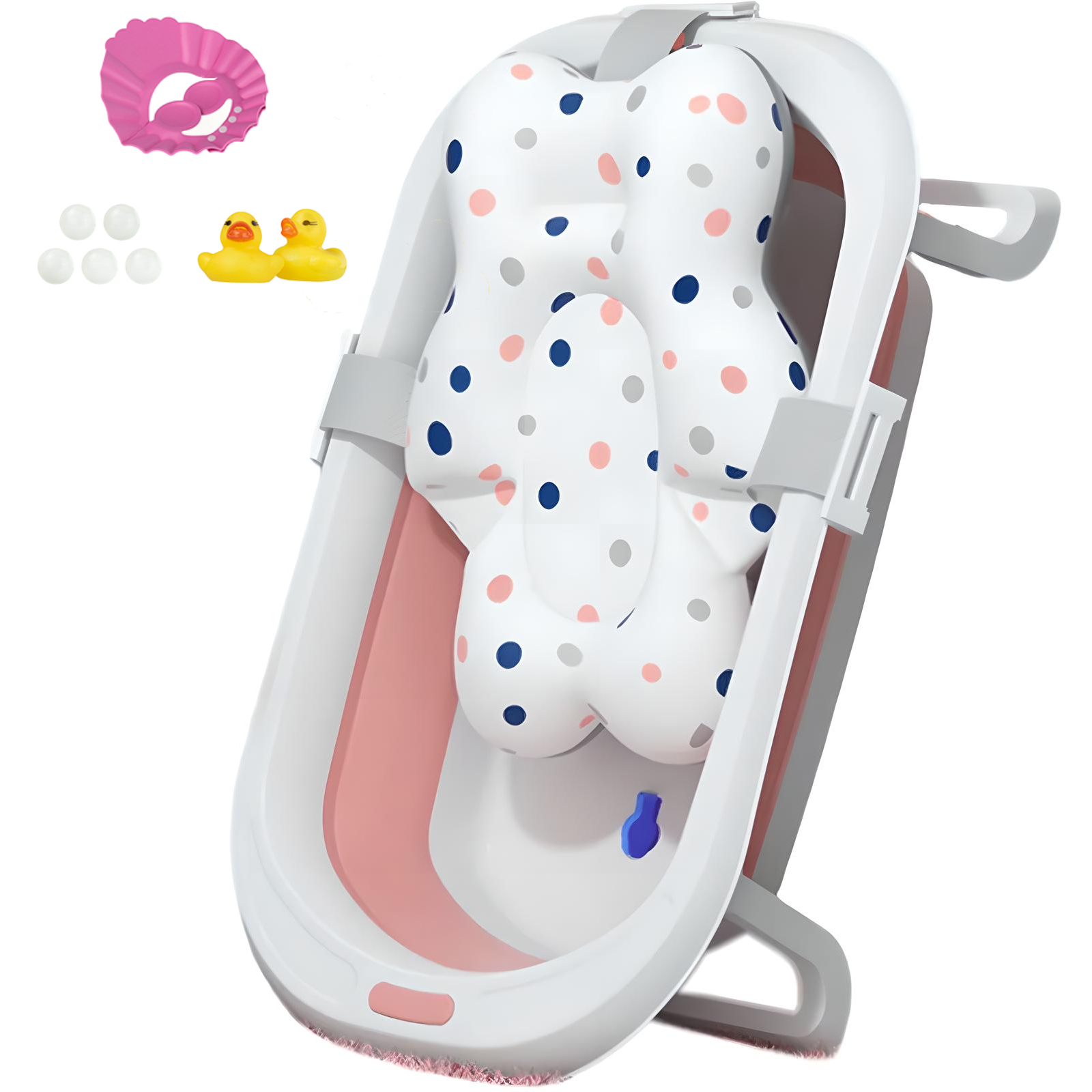 Folding Baby Bathtub, Infant Bath Tub with Anti Slip Pad, Girls, Pink w/Floating Pad