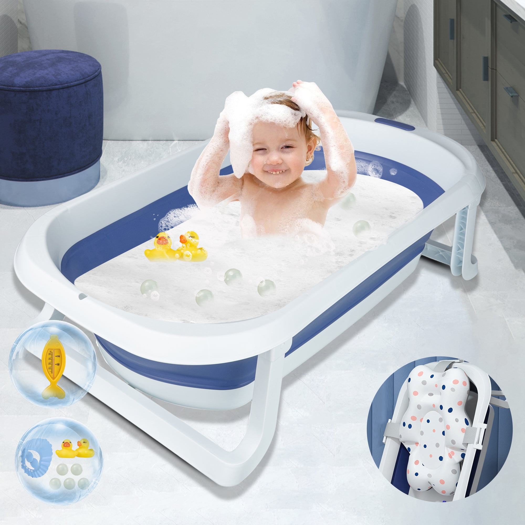Folding Baby Bathtub, Portable Infant Travel Bath Tub Washing Tub
