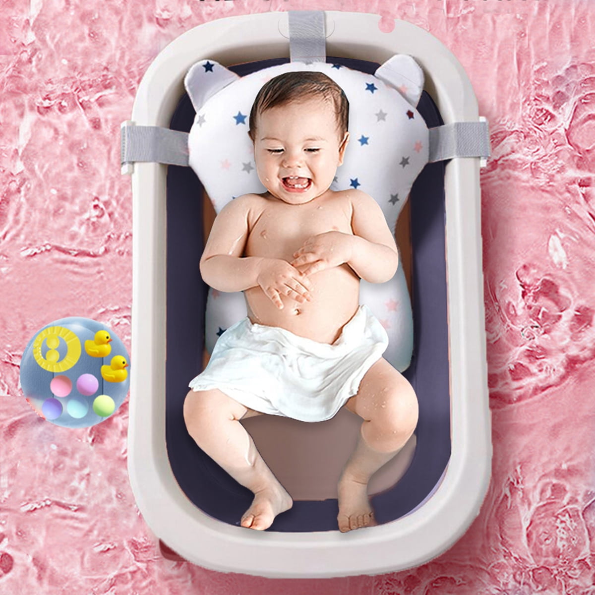 Folding Baby Bathtub Travel Bathtub Newborn Tub with Support Baby Bath