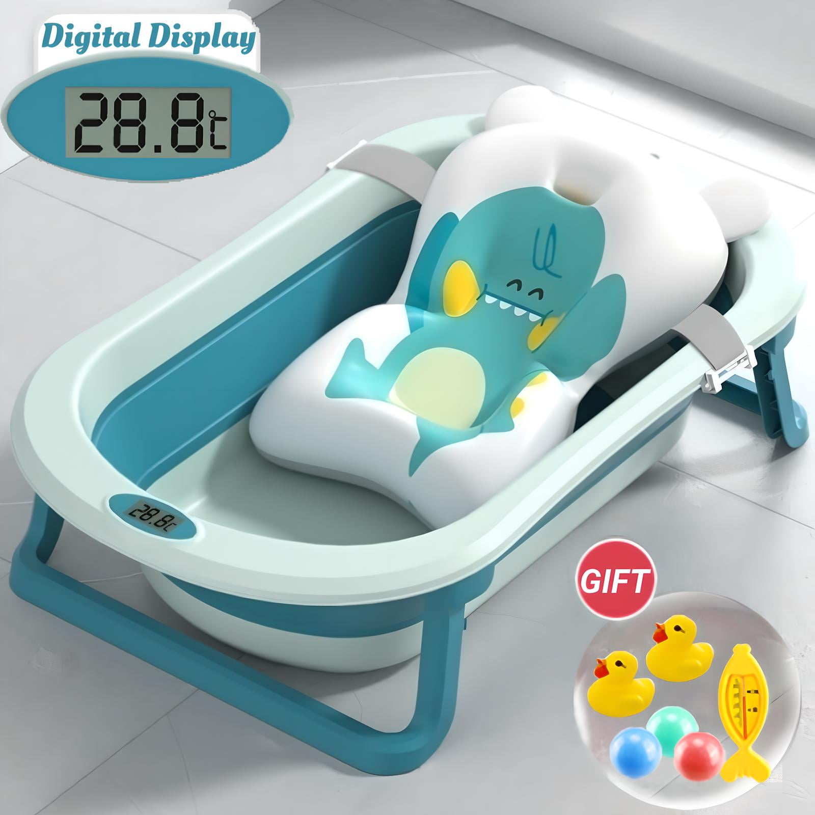 Folding Baby Bathtub with Temperature Display, Large Infant Bath Tub with AntiSlip Pad, Green