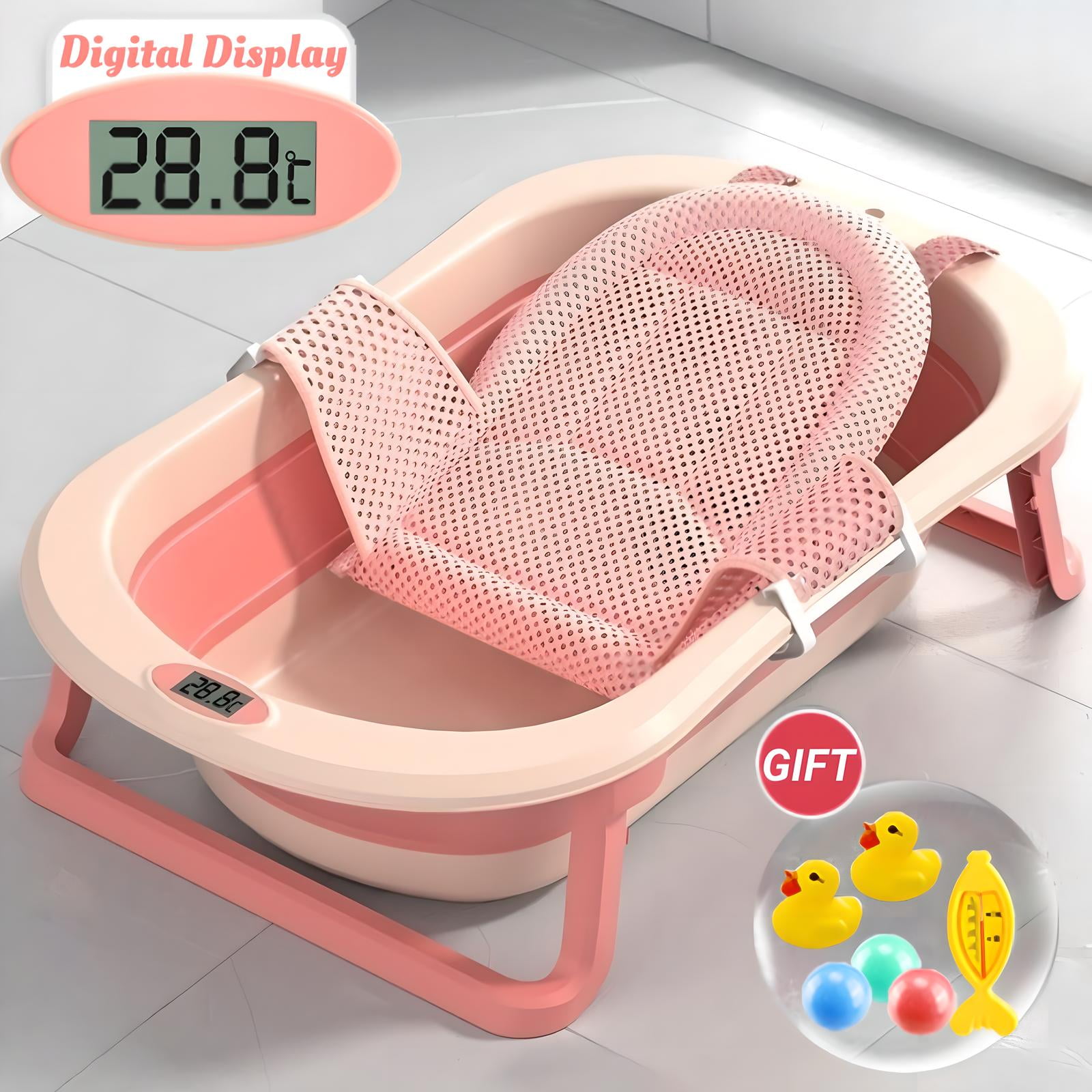 Folding Baby Bathtub with Temperature Display, Large Infant Bath Tub