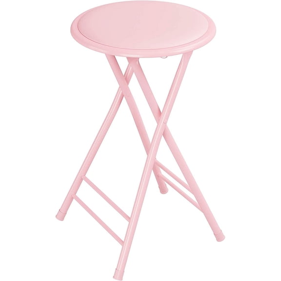 Folding Backless 24-Inch Stool with 225 lb Capacity Portable Indoor Counter Bar Stool Pink