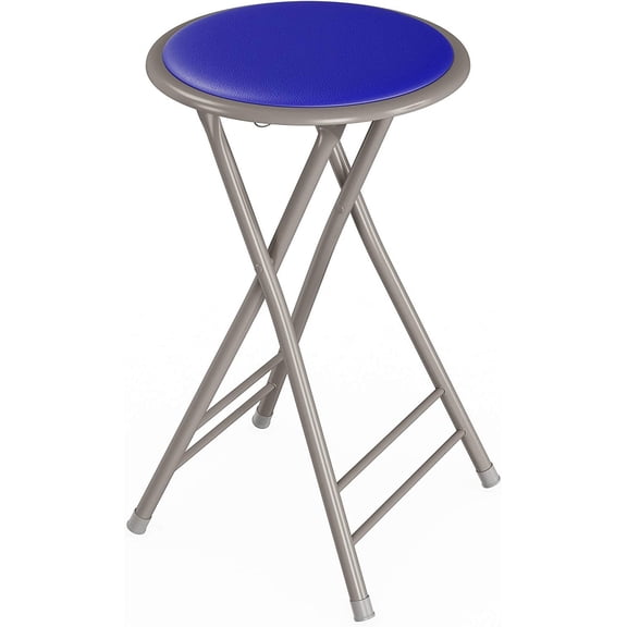 Folding Backless 24-Inch Stool with 225 lb Capacity Portable Indoor Counter Bar Stool Royal Blue Single