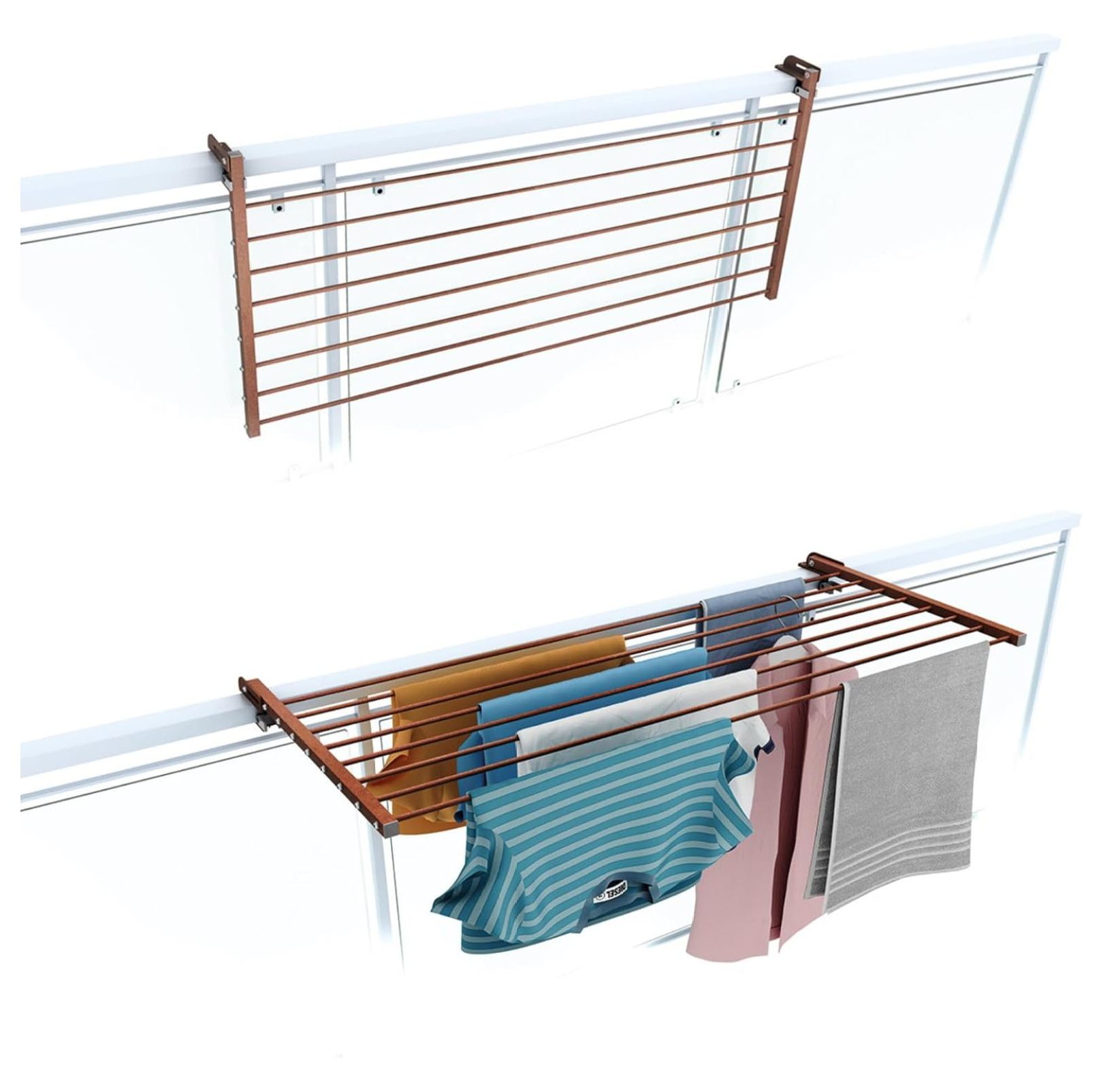 Duo Railing Folding Balcony Airer, Heavy Duty Outdoor Railing Airer in Stainless ...