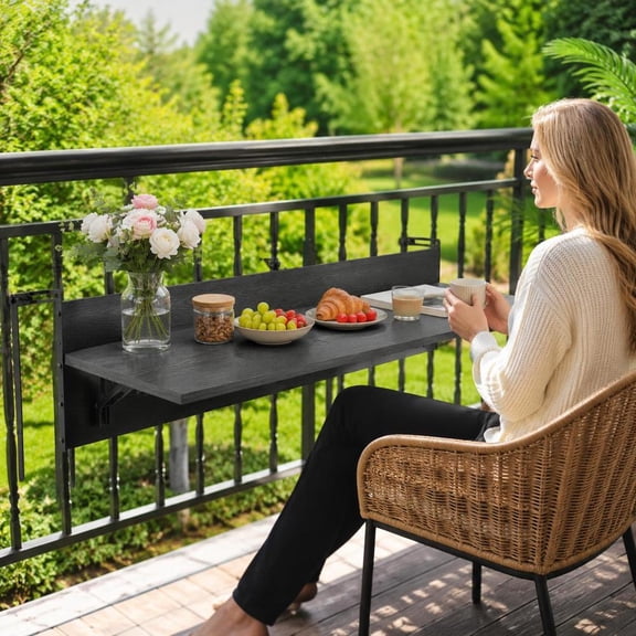 Folding Balcony Hanging Table, 12 X 48 In, Stainless Steel Bracket, PS Tabletop, 50 Lbs Load Capacity