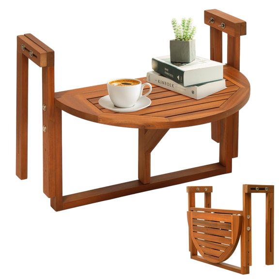 Folding Balcony Hanging Table – Adjustable Height & Width, Balcony Railing Table Ideal for Different Railing Widths, Perfect for Balcony, Patio, Rectangular