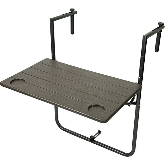 Folding Balcony Hanging Table - Outdoor Railing Bar Serving Table, Adjustable Height/Durable & Maintenance-free Material, Suitable for Patio, Garden and Deck(Antique Wood Grain)