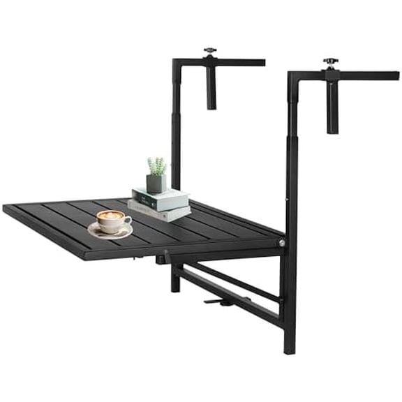 Folding Balcony Railing Table with 2 Usage Functions,Outdoor Hanging,4 Levels Height Adjustable,High Stability Outdoor Side Table for Patio Garden Porch$$Garden & Patio