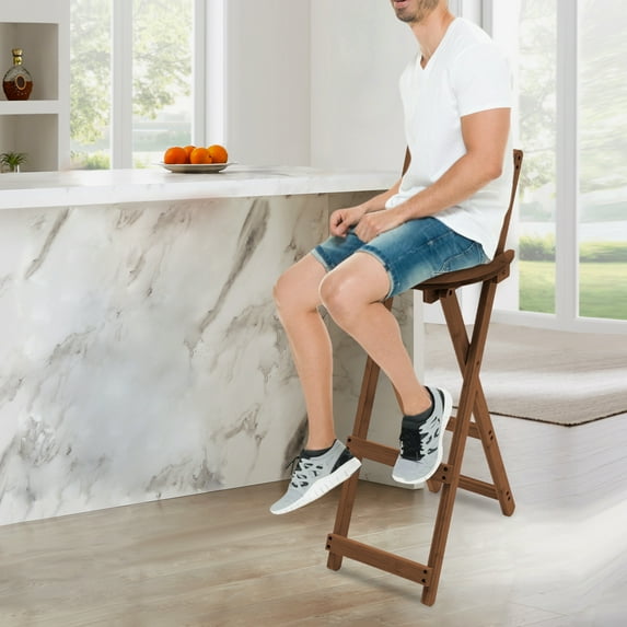 Folding Bamboo Bar Stool with Backrest, Lightweight & Space-Saving, Supports 198 lbs, Ergonomic Design for Kitchen, Patio, Counter – No Assembly Needed