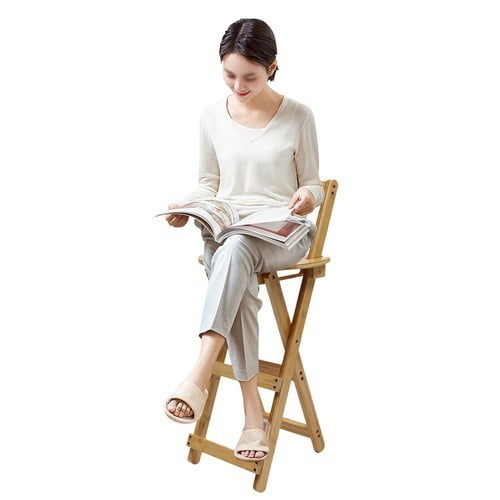 Folding Bamboo Bar Stool with Backrest and Footrest Easy Storage Portable Bar Chair for Home Kitchen Island Breakfast No Assembly Natural