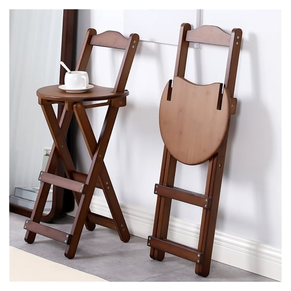 Folding Bamboo Chair Wooden Barstools Backrest Home Bar Stool Simple Front Desk Bar Chair High Stool with Backrest and Footrest,Portable Stool No Need to Install Bearing 100kg