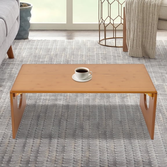 Folding Bamboo Coffee Table, Japanese Low Floor Table, No Assembly Portable Tea Table, Foldable Floor Desk for Sitting, Dining, Reading, Meditation, Living Room, Bedroom, 31.5 X 14.5 X 11.8 In