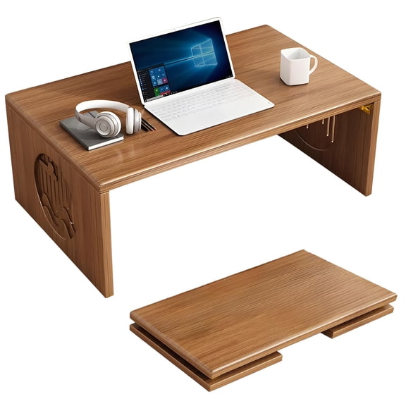 Folding Bamboo Floor Coffee Table, 80x37cm, Space-Saving Portable Desk for