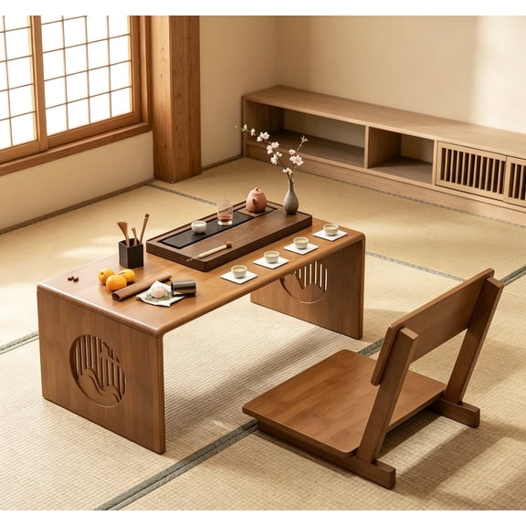 Folding Bamboo Japanese Floor Table No Assembly, Low Coffee Table for Sitting on Floor, Tatami, Easy Storage