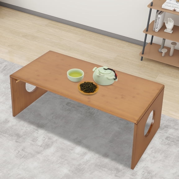 Folding Bamboo Table 31.5 Inch Length Portable Coffee Side Table Japanese Style Durable Lightweight Living Room Floor Desk With Locking Legs