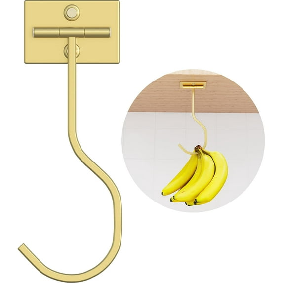 Folding Banana Hanger Hook Gold - Banana Holder Under Cabinet, Self Adhesive Banana Hook
