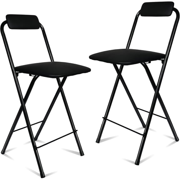 Folding Bar Stool with Back, Tall Foldable Stool Chair Portable Adult Folding Chair Counter Height Seat Leather Padded Kitchen Shop Comfortable and Sturdy (2PCS, 25.5 inch)