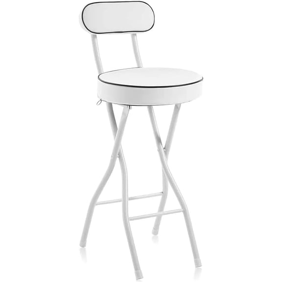 Folding Bar Stool with Back,Tall Foldable Stool Leather Padded Portable Stools Counter Height Foldable Stools Chairs,Collapsible Stool for Adults Kitchen Island Guitar Barstools (White)