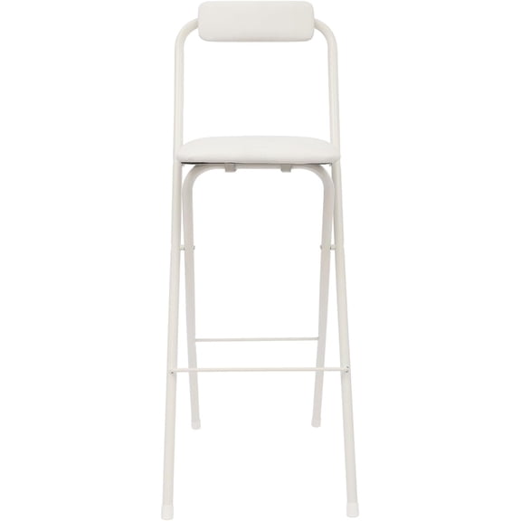 Folding Bar Stool with Backrest, 29.5 Inch PU Leather Padded Counter Height Foldable Stool, Portable Folding Stool Tall Bar Stools for Outdoor Camping Kitchen Shop Cafe (White)
