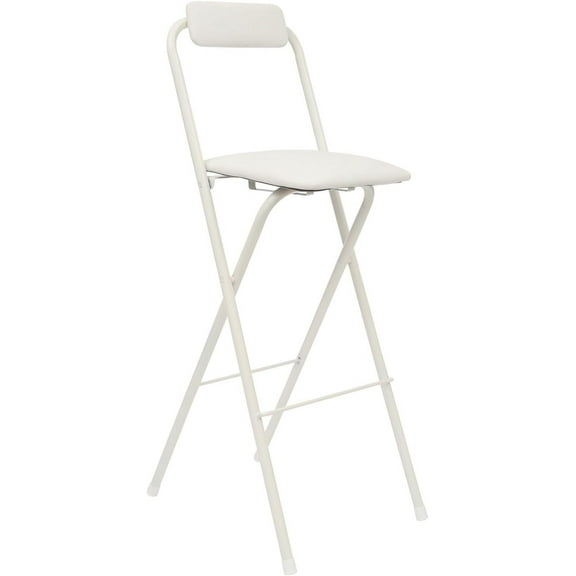 Folding Bar Stool with Backrest, 29.53'' Tall Folding Chair, Comfortable Sponge Padded Counter Height Foldable Stool Portable Folding Stool, for Outdoor Camping Kitchen Shop Cafe, White