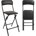 thumbnail image 1 of Folding Bar Stool with Backrest Leather Padded Portable Folding Stool Chair Counter Height Foldable Collapsible Stool for Kitchen Bar 2 Pack (Black, 25" H 2Pack), 1 of 9