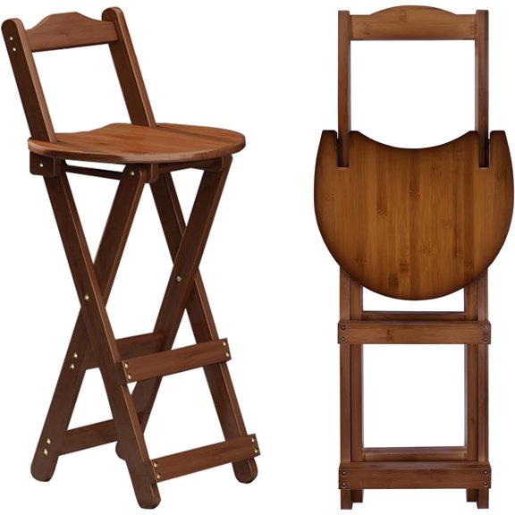 AOBAIWO Folding Bar Stool Kitchen24 inch Folding Kitchen Counter Chair Portable Wooden bar Stool Folding Outdoor Shop Kitchen Restaurant Coffee Stool 1 (Brown)