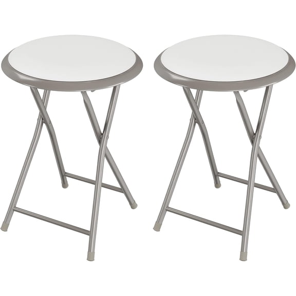 Folding Bar Stool Set 2-Piece, 18-Inch Height, 225 lb Capacity, Padded PVC Seat, Foldable Steel Frame, White