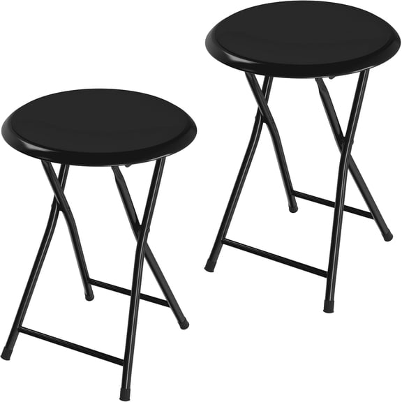 Backless Folding Stool With 225lb Capacity For Kitchen Or Rec Room - Set Of 2 Portable Indoor Counter Bar Stools (18-inch Black)