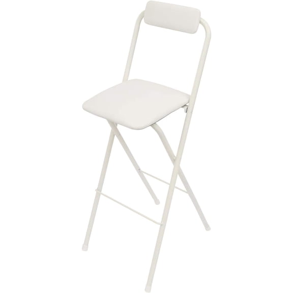 Folding Bar Stool with Backrest, 29.5-Inch Tall Collapsible Chair for Kitchen, Cafe, or Shop (White)