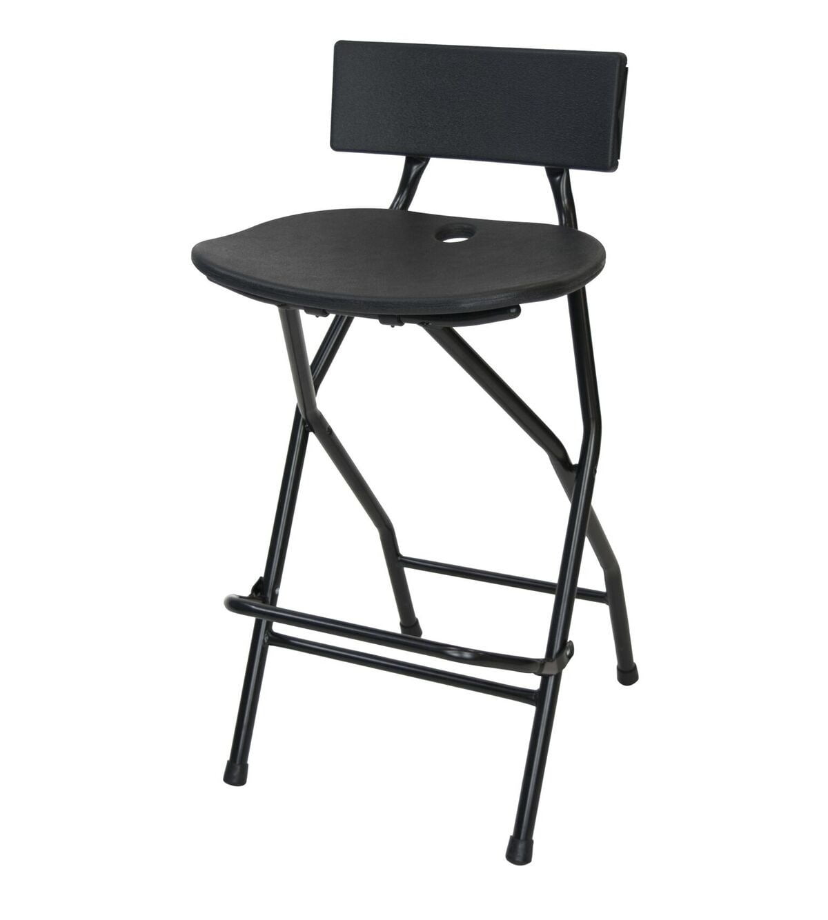 Folding Bar Stool with Backrest - Black