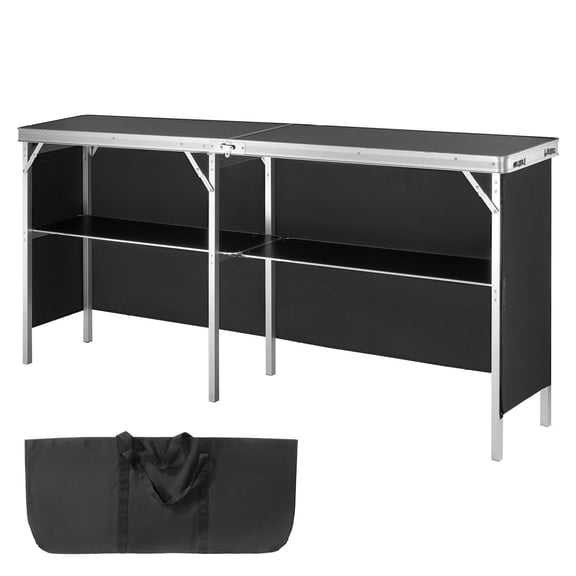 Folding Bar Table - Portable Tradeshow Podium, Exhibition Counter, Party Table with Shelf & Skirt