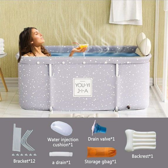 HAOUUCYIN Folding Bathtub for Adult, 47in Large Protable Family APS Tub Foldable Soaking Bathing Shower Tub Kit, Grey Stars