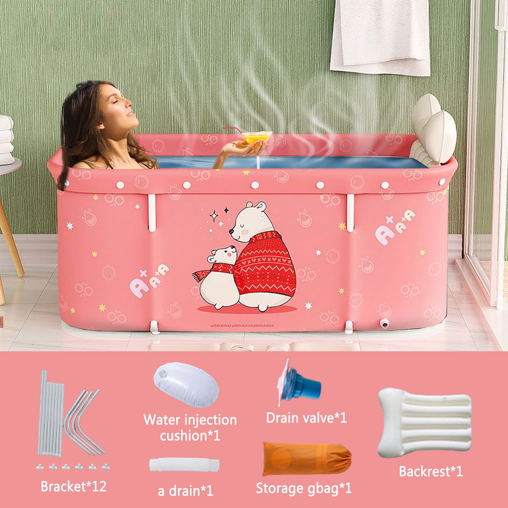 Folding Bathtub for Adult 47in Large Protable Family APS Tub Foldable