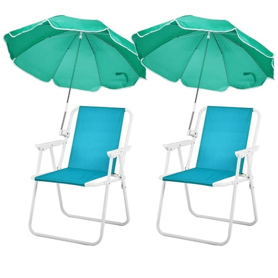 Folding Beach Chair for Adults with Umbrella – Lightweight Portable Camping Chair High Back – Heavy Duty 265lbs Capacity for Outdoor, Travel, Picnic, Concert, Fishing, BBQ & Beach Activities, 2Pcs