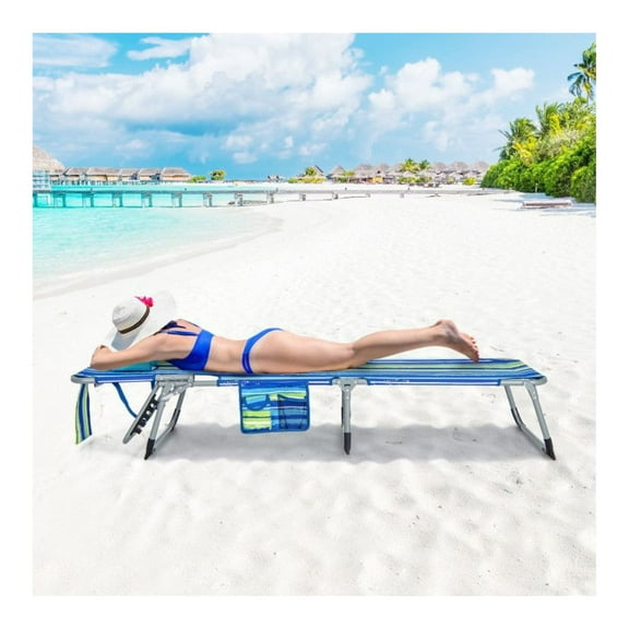 Folding Beach Chair with Pillow, Outdoor Lounge Chair Adjustable 5-Position, Heavy Duty Steel Frame, 330lbs Capacity, Compact for Beach, Patio, Backyard, Turquoise