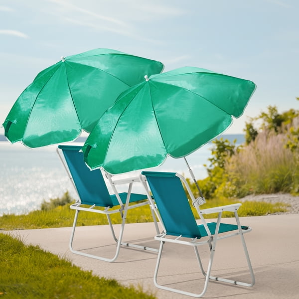 Folding Beach Chair with Umbrella for Adults, Lightweight Porable Camping Chair with 265lbs Capacity for Travel Picnic Concert & Outdoor Activities, Mint Green