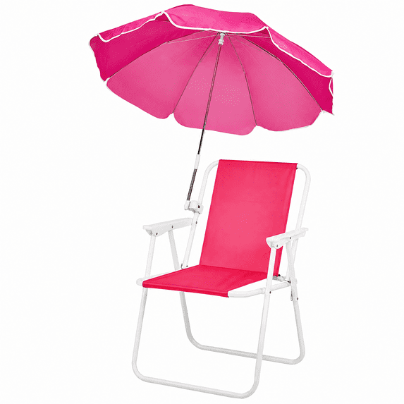 Folding Beach Chair with Umbrella for Adults, Lightweight Porable Camping Chair with 265lbs Capacity for Travel Picnic Concert & Outdoor Activities, Pink