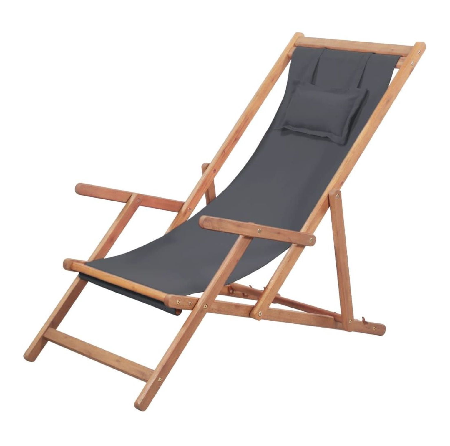 Folding Beach Chair Wooden Frame Gray - Portable Reclining Camping ...