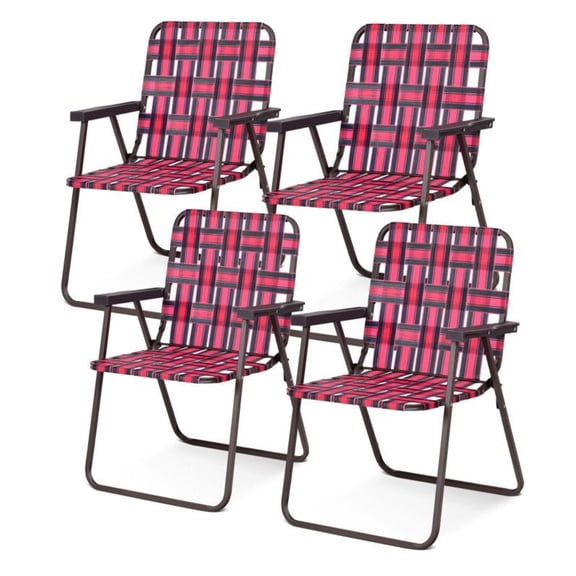 Folding Beach Chairs 4-Pack, Camping Lawn Chairs, Portable Webbing Chair Set, Steel Frame, 265 lbs Capacity, Outdoor Seating