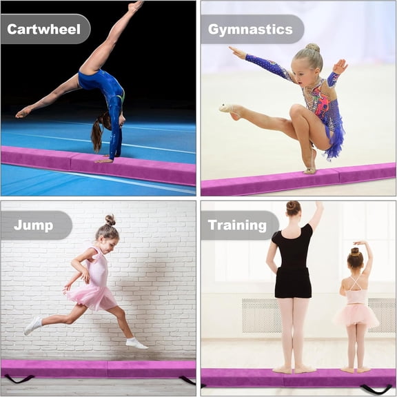 Folding Beam 8ft Gymnastics Equipment with Anti-Slip Suede Cover for Kids Adults Home School Training
