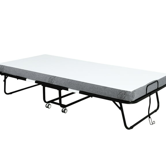 Folding Bed, 4" Mattress, Portable Guest Bed With Metal Structure And Wheels, Space Saving, White, 77.81"x35.5"x16.75", 330lbs Max Load Capacity Strong Frame Movable White