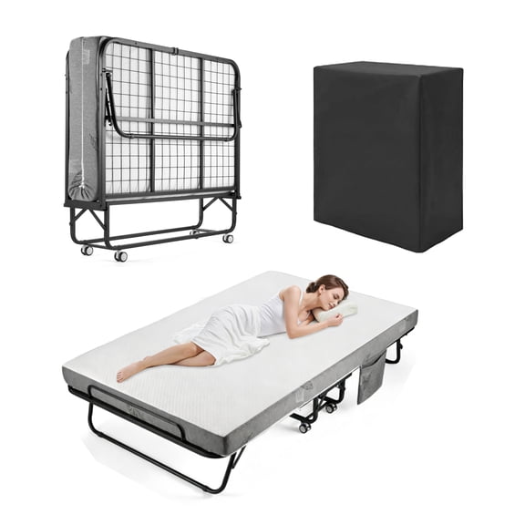 Folding Bed with 5" Memory Foam Mattress, 75" x 45", Portable Rollaway Guest Bed for Adults, Heavy Duty Metal Frame, Extra Wide Design for Added Comfort