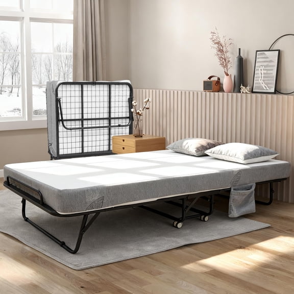 Folding Bed with 6" Memory Foam Mattress – 3 Sizes Rollaway Guest Bed for Adults, Sturdy Steel Frame & Wheels, Portable for Apartment, RV, Dorm, Overnight Guests