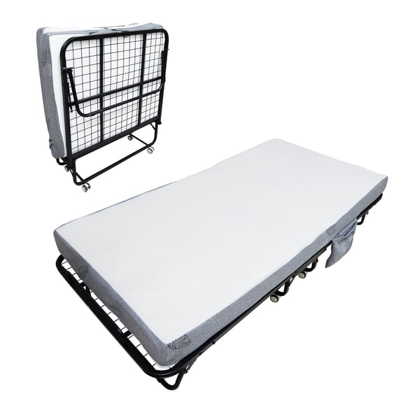 Folding Bed with 6" Memory Foam Mattress – 3 Sizes Rollaway Guest Bed for Adults, Sturdy Steel Frame & Wheels, Portable for Apartment, RV, Dorm, Overnight Guests