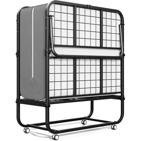 Folding Bed, 75" x 31"Cot Size Portable Folding Beds for Adults, Metal Foldable Bed on Wheels for Guest, Space Saving Roll Away Beds for Easy Storage