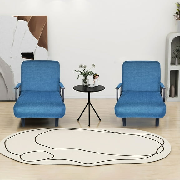 Folding Bed Chair In Blue - Comfortable Fabric Upholstery, Adjustable Positions, Suitable For Dormitories Lounge Linen Covering, Metal Support, Rest And Sleep